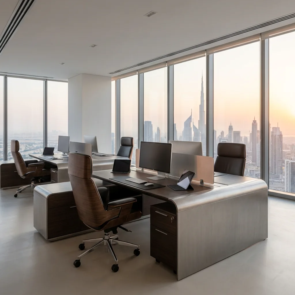 Bank and call center office furniture Dubai — teller counter and high-density workstations for financial institution UAE