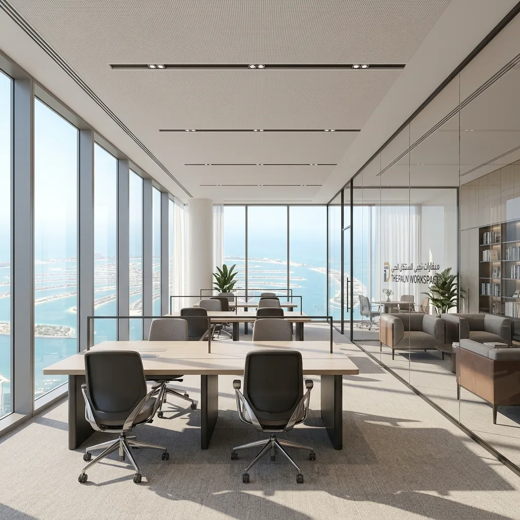 Co-working space furniture Dubai — hot desks, private offices and lounge zones for flex office operators UAE