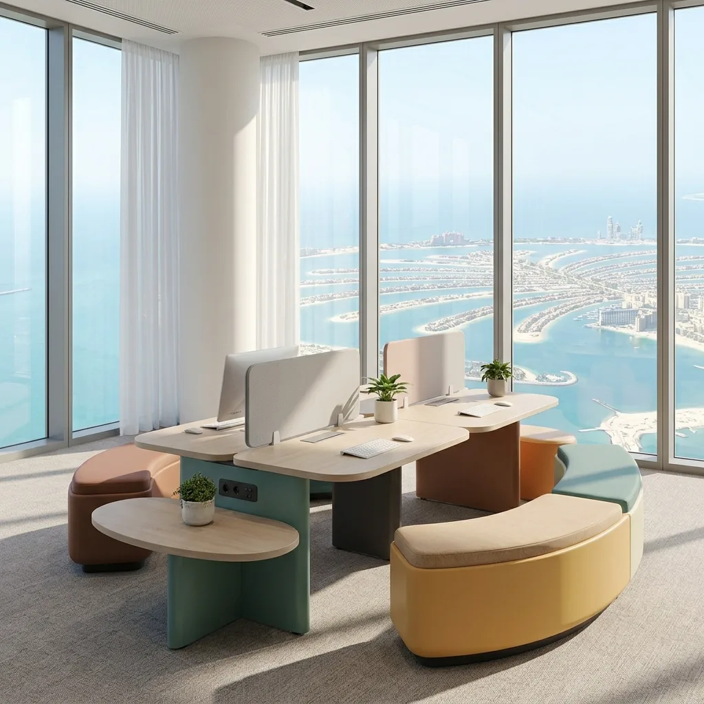 Creative agency furniture installation Dubai Media City — design studio and media company fit-out UAE