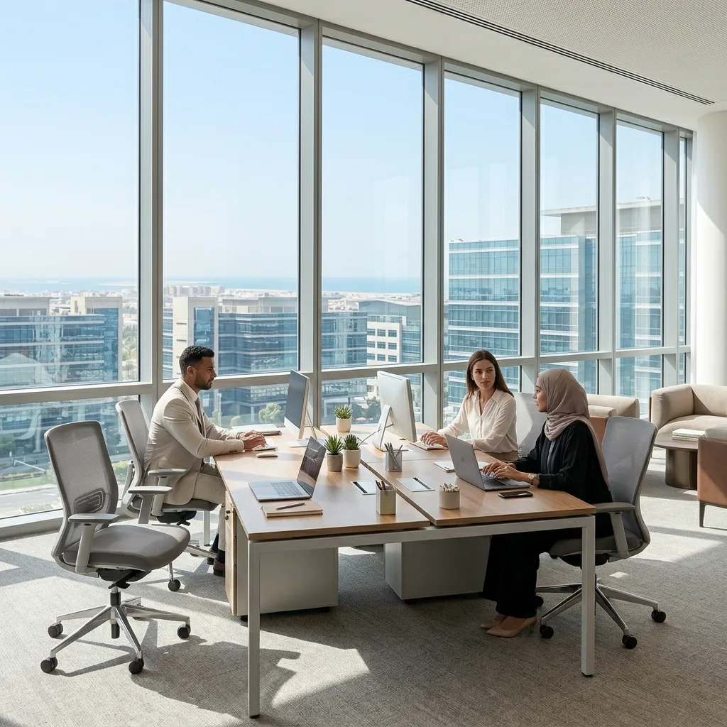 Dubai free zones office furniture — JAFZA DIP DSO DIC corporate fit-out UAE