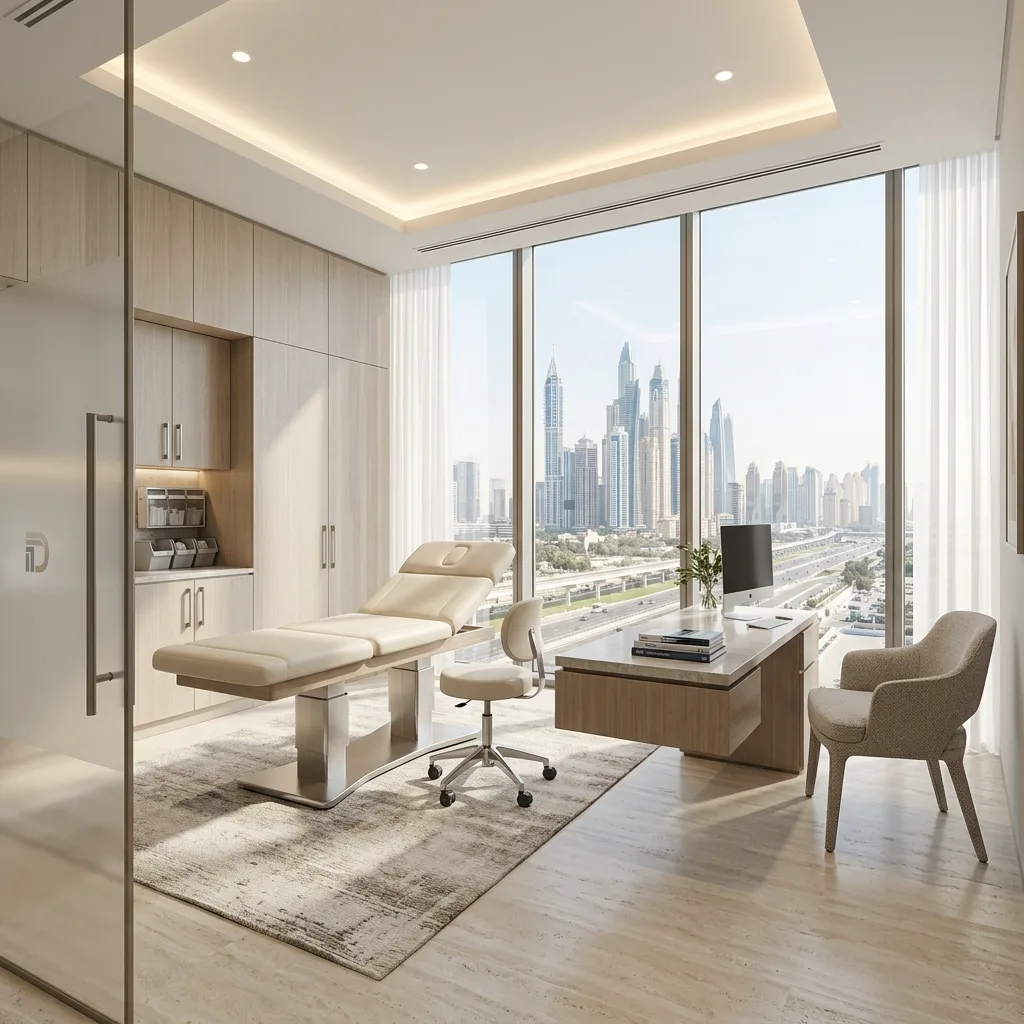 Medical office furniture Dubai — clinic reception desk and doctor consultation room fit-out UAE