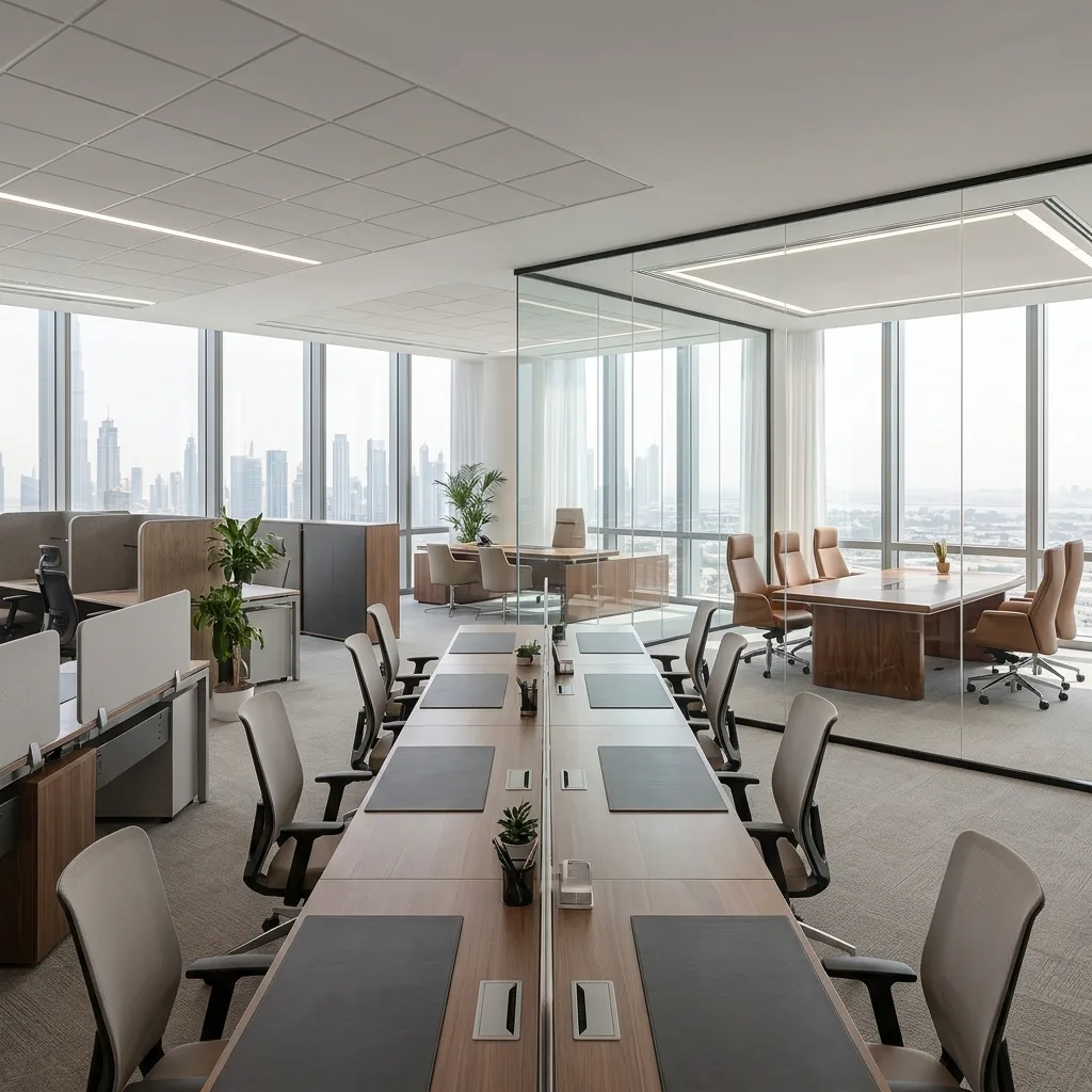 Corporate office furniture Dubai — open plan workstations and executive floor fit-out for large enterprise UAE