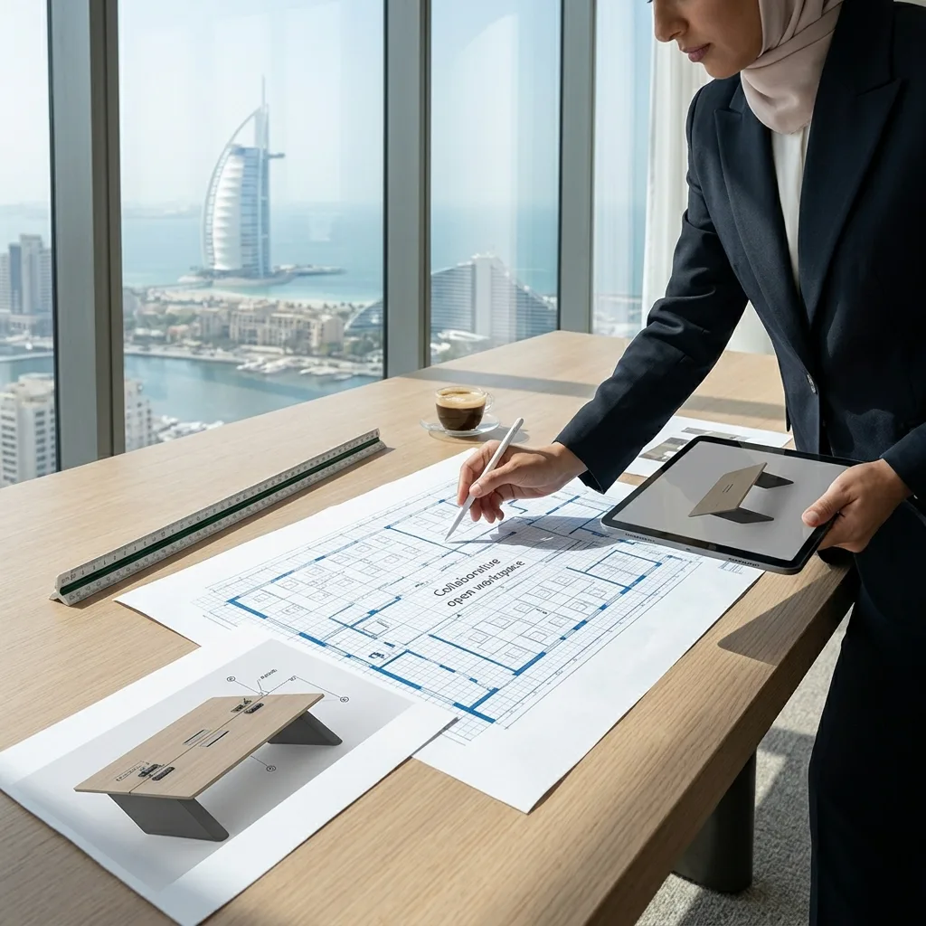 Office layout design Dubai — workspace planning floor plan dimensions UAE Mobilia®